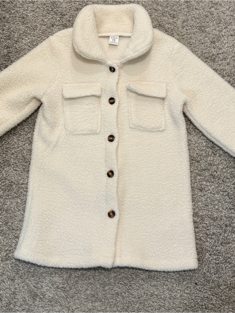 SHEIN Cream Sherpa Button-Front Kids Coat